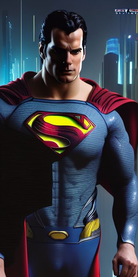 Cyberpunk Superman in Year 2050, Neon Style