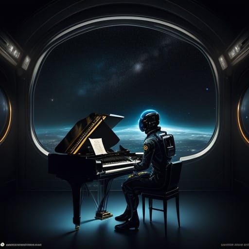Astronaut Plays Piano Under the Starry Night Sky