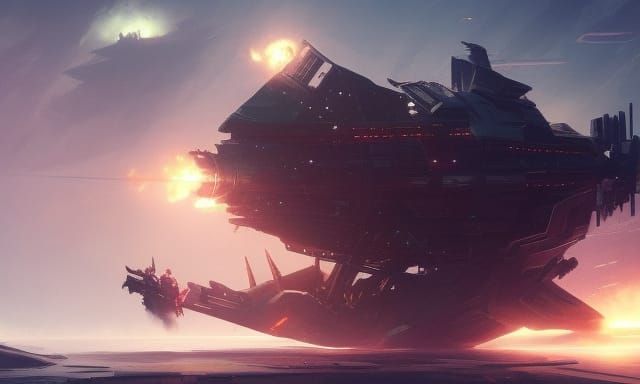 Space Pirate Ship Battle in Steampunk Style