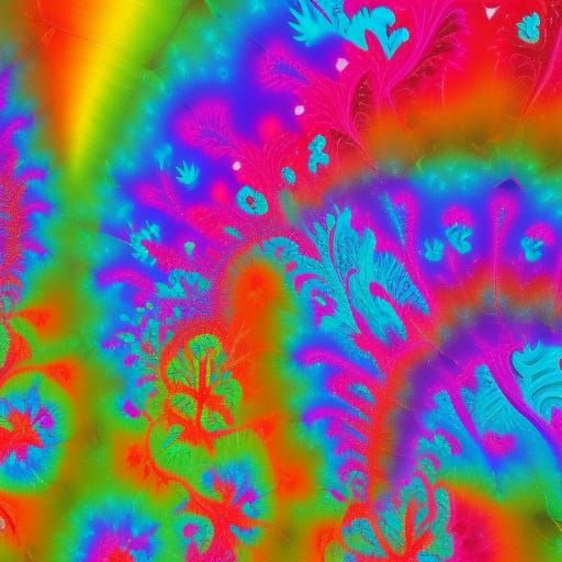 Rainbow Fractal Flowers in Graffiti Art Style