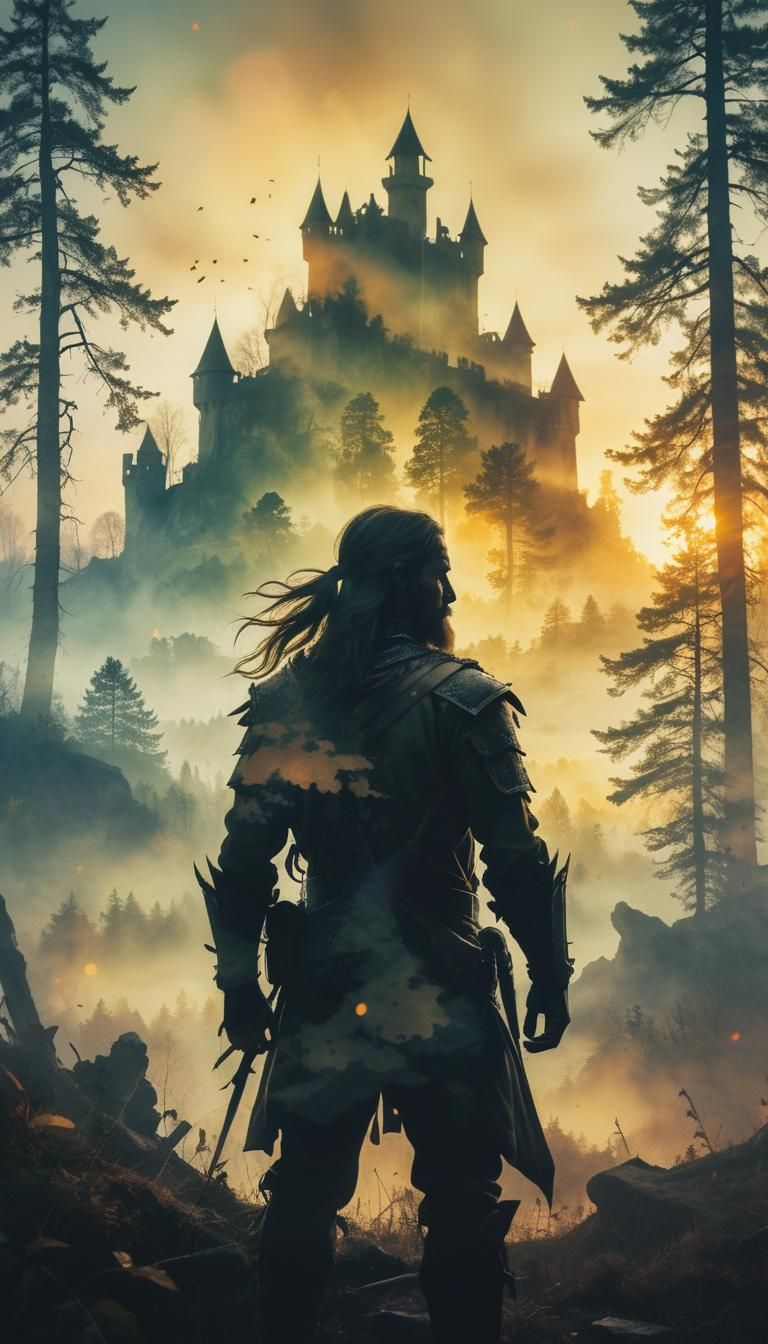 Ranger Silhouette with Battlefield, Double Exposure Photogra...