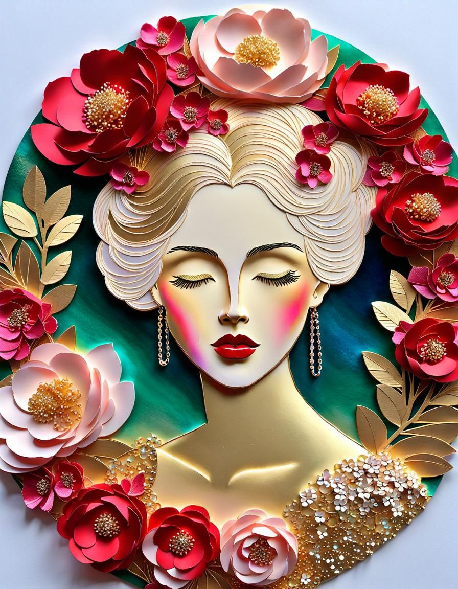 Irish Lady Portrait with Salt Painting and Paper Cut Layers