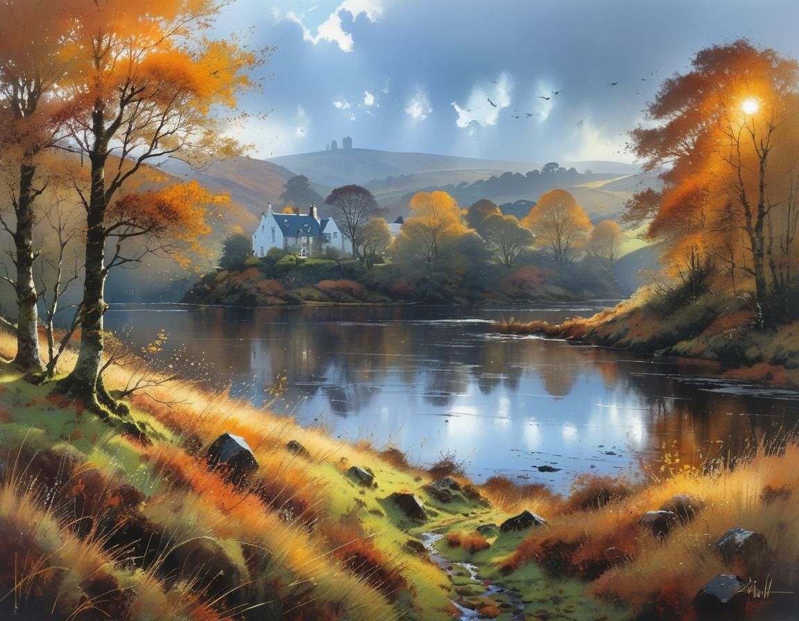Scottish Autumn Landscape Shines in Evening Light