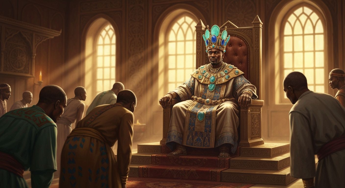 African King in Sea Glass Crown on Throne