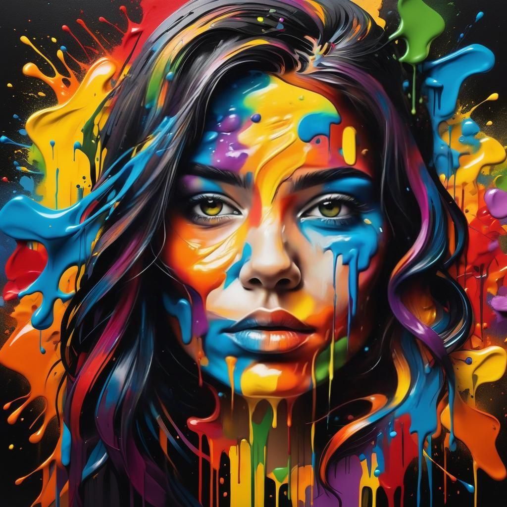 Colorful Abstract Woman's Face in Graffiti Art Style