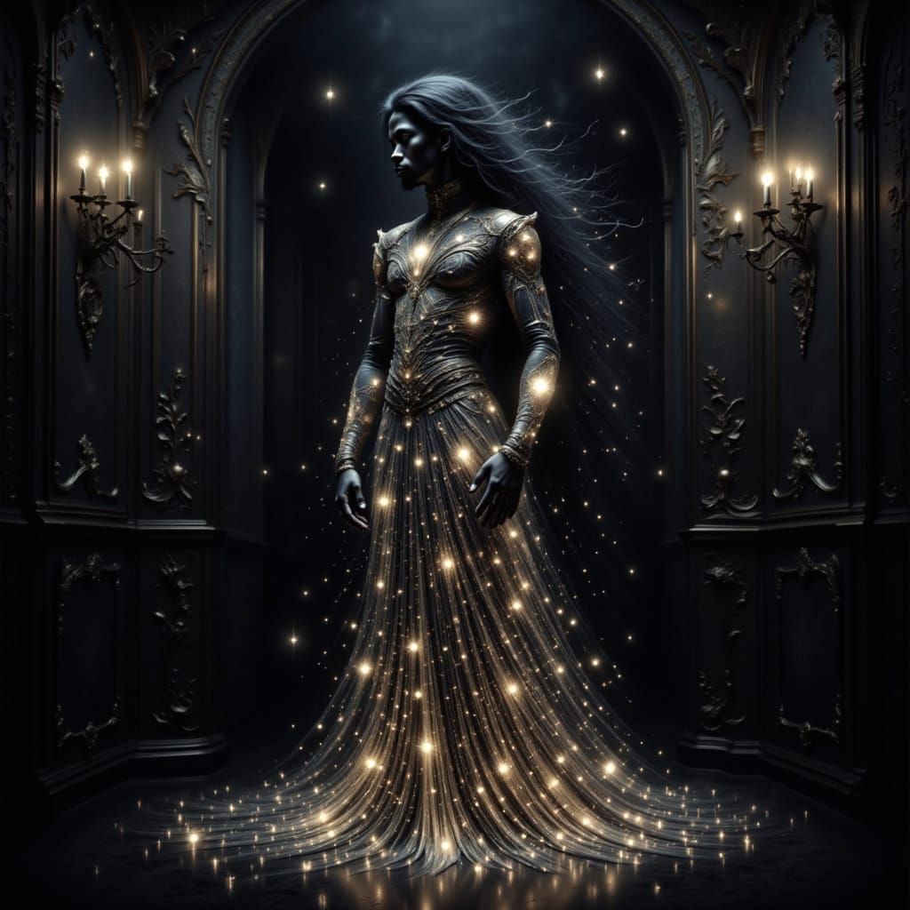 Glowing Goth Spirit in Victorian Dress