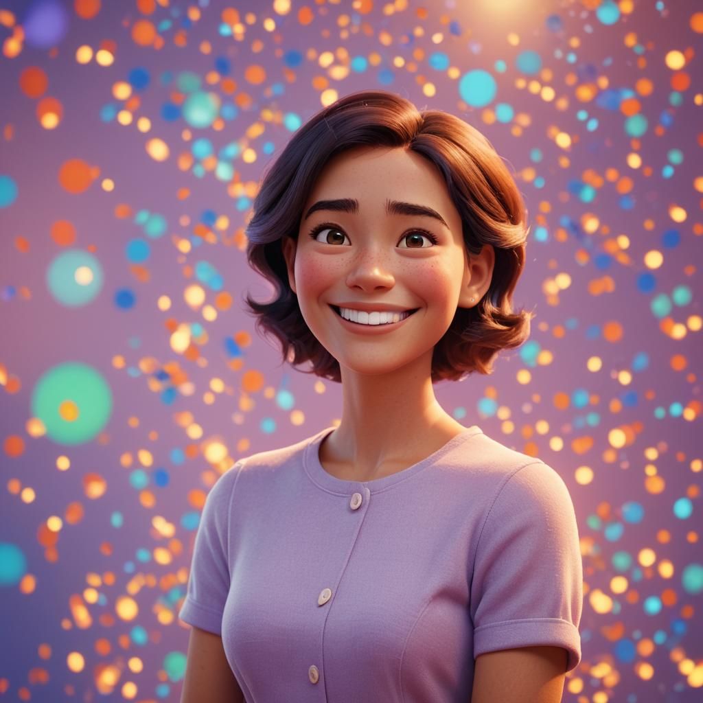 Smiling Woman in Pixar-Style 3D Digital Art