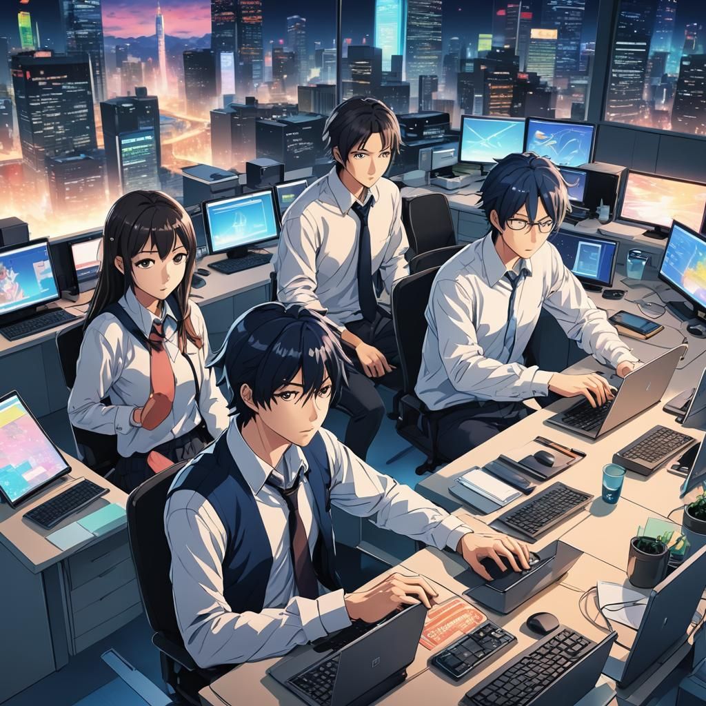 Anime Style: Developers Coding in Tokyo Office