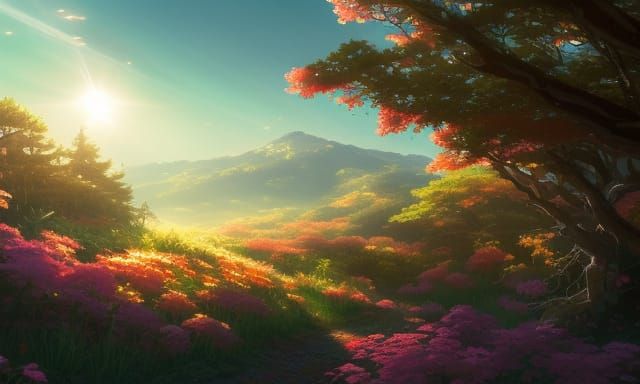 Mystical Nature Scene with Magical Sparkles and Shadows