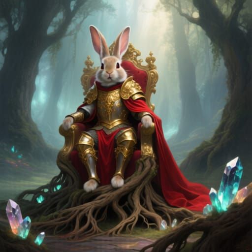 Regal Rabbit in Golden Armor on Root Throne