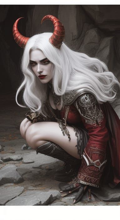 Fierce White-Haired Warrior in Dark Fantasy Comic Book Art