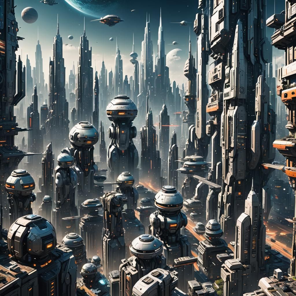 Cosmic Metropolis Unfolds with Robot Legion and Stellar Skys...