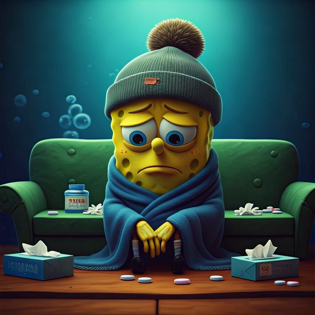 SpongeBob Sick at Home: Pixar-Inspired 3D Art