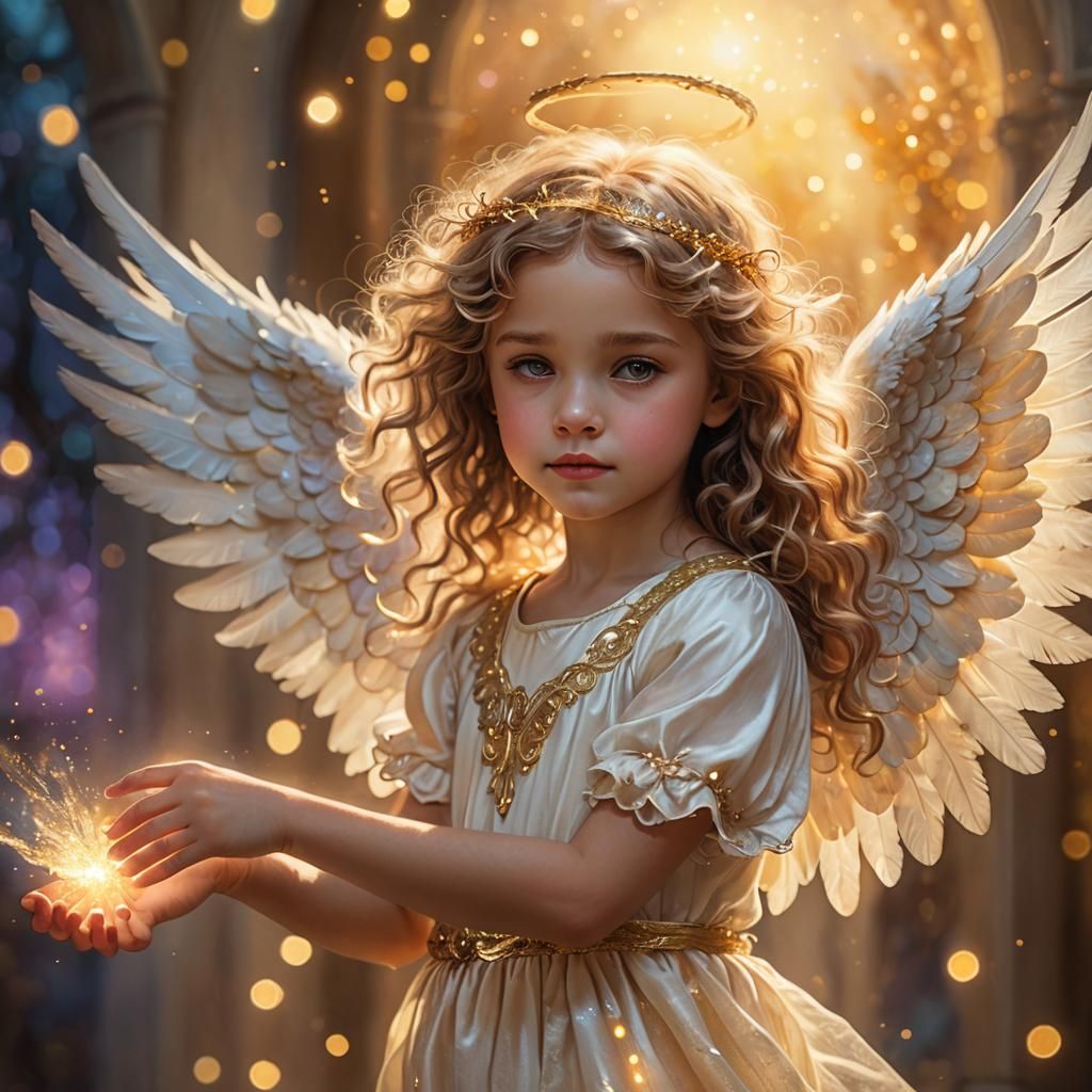 Child Angel Summons Light in Pastel Fantasy Art