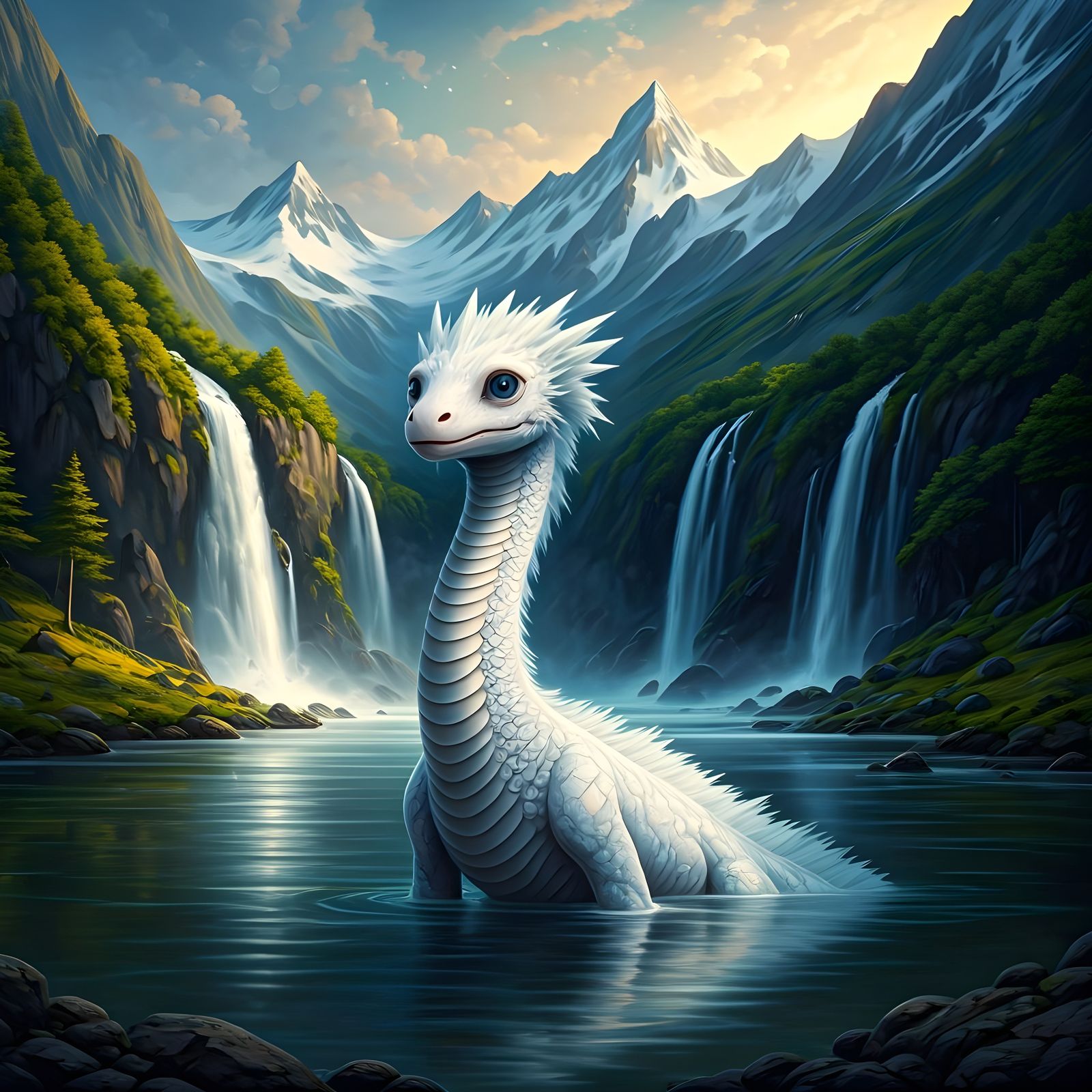 Frost Creature in Waterfall Valley Oil Painting