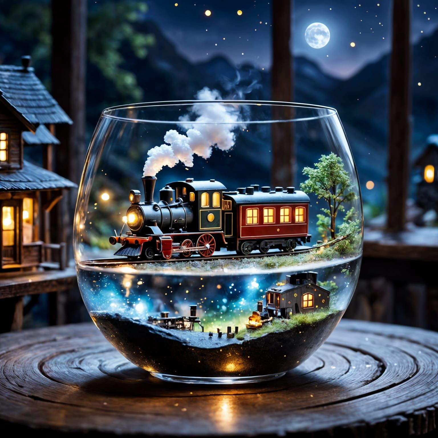 Steam Train in Whimsical Miniature Paradise