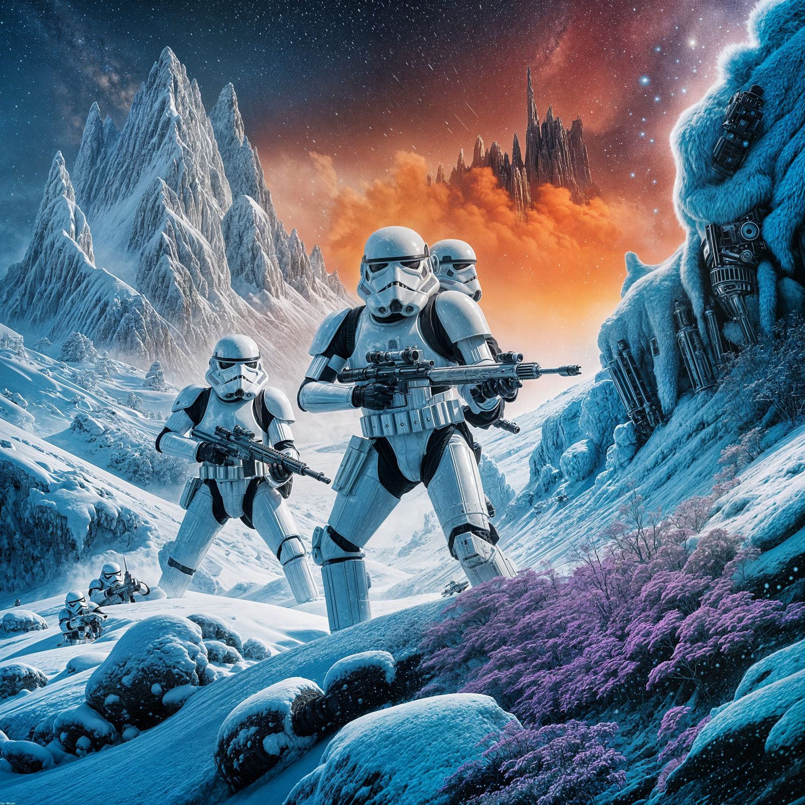 Hoth Battle: Stormtroopers vs Wampas in Graffiti Art