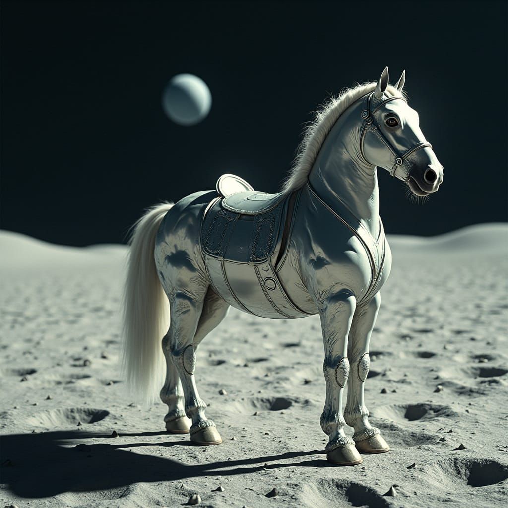 Horse Astronaut on Lunar Surface in Futuristic Style