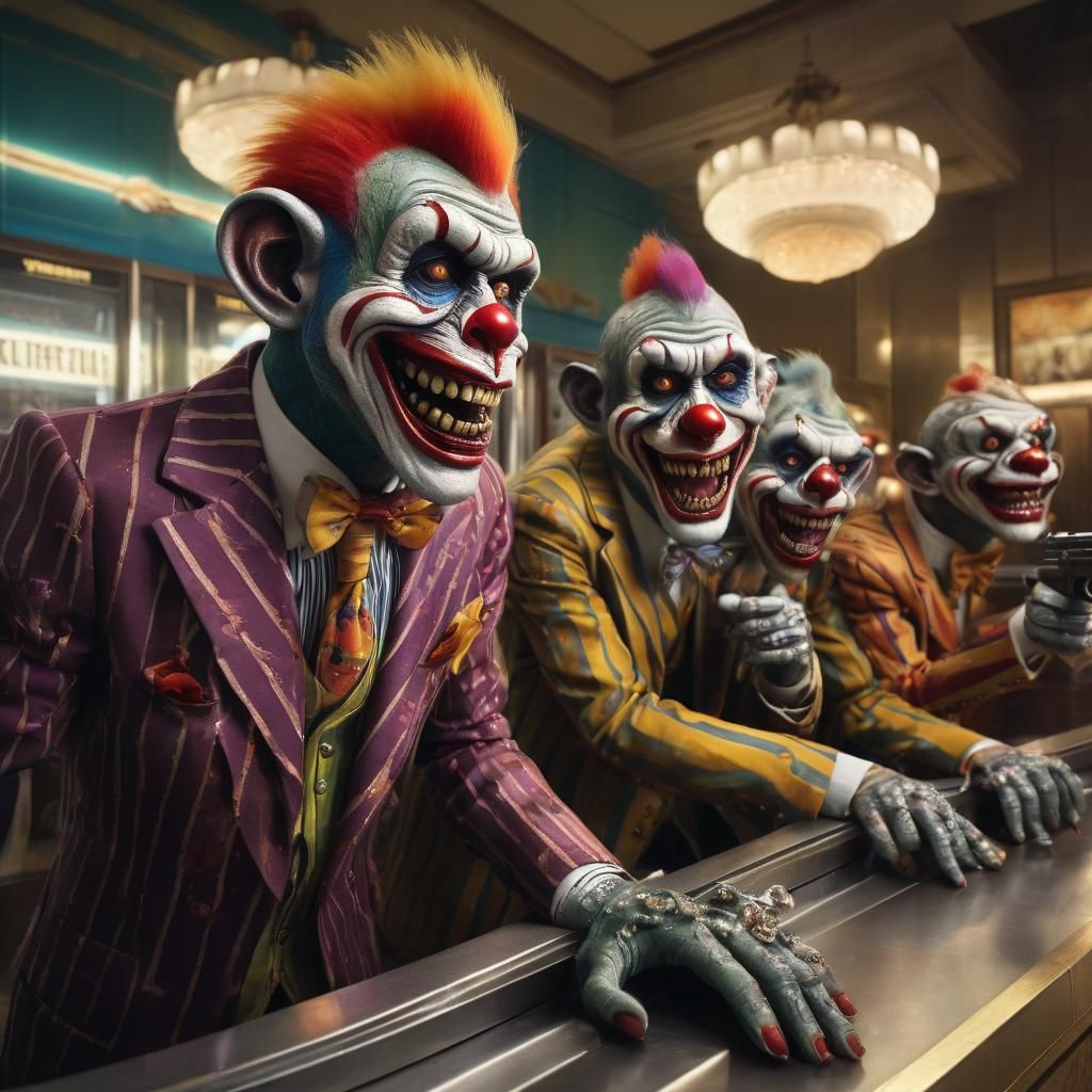 Zombie Monkey Clowns Robbing Art Deco Bank
