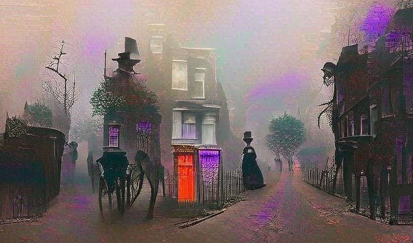 Eerie Misty London Street Scene in 1880s Style