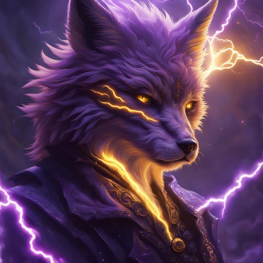 Lightning Magic Onyx Fox, Dark Fantasy Concept Art