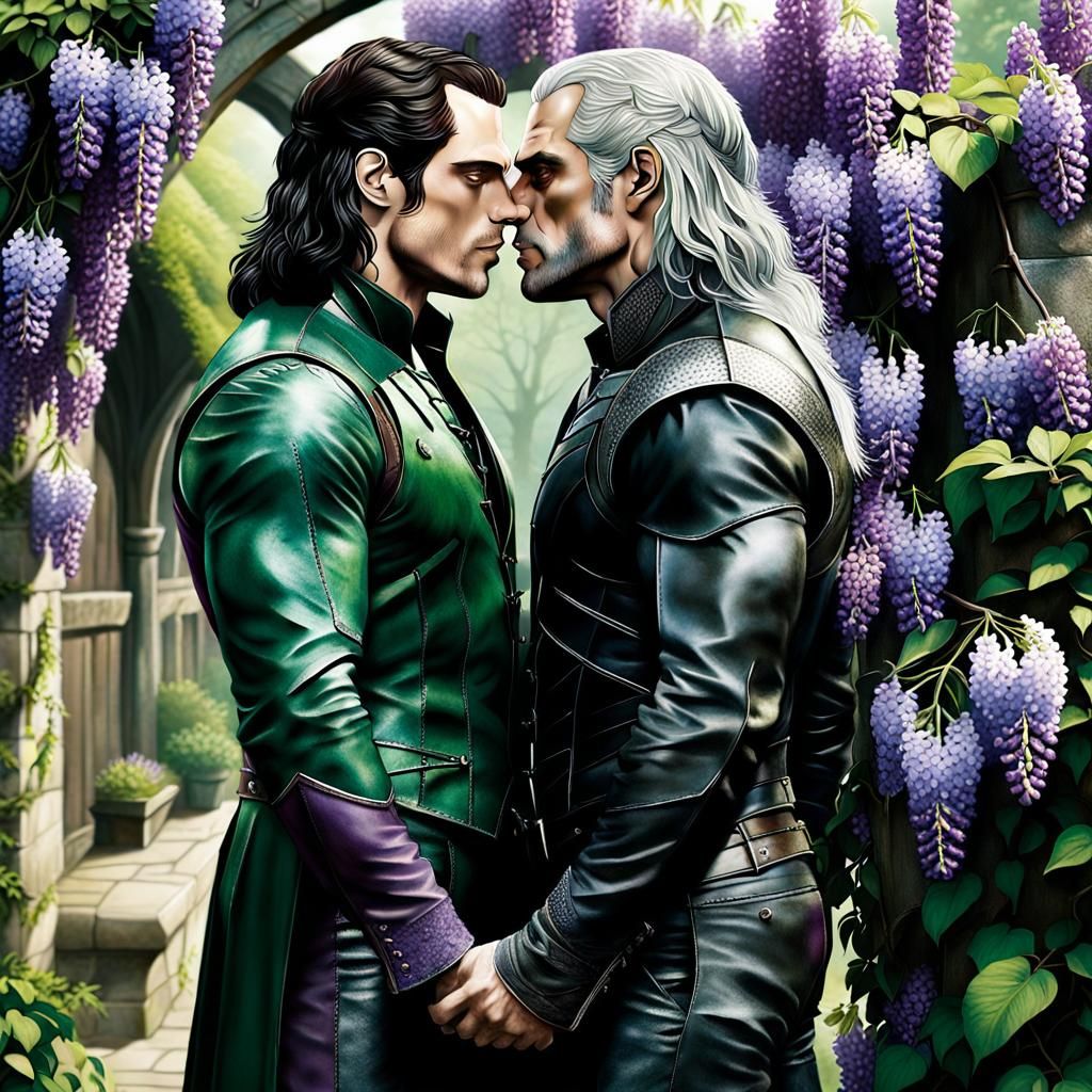 Passionate Kiss Under Wisteria in Spring