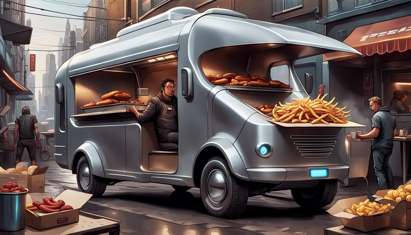 belgian futuristic spaceship-like streamlined foodtruck