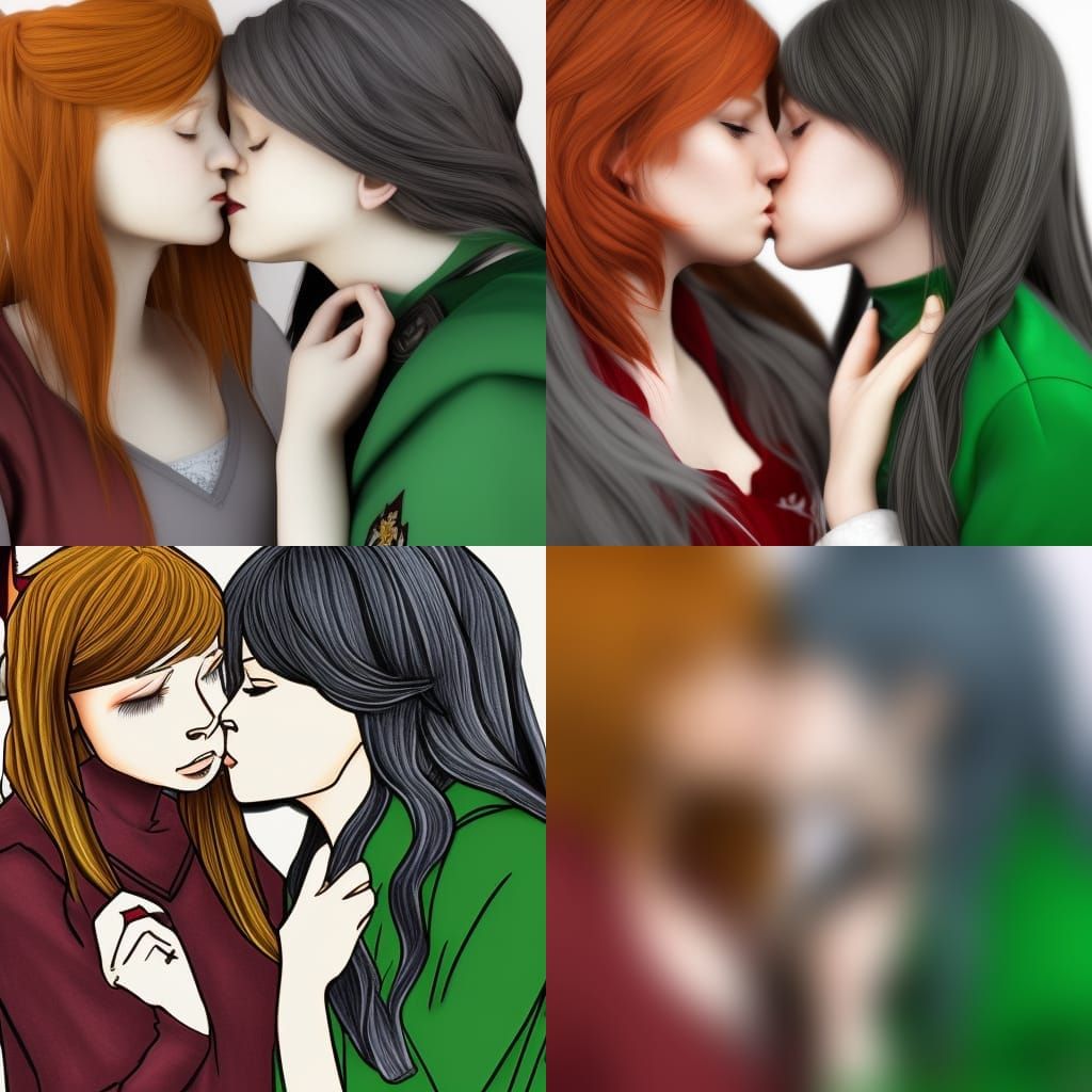 Redhead Slytherin Girl Kissing Gryffindor Girl