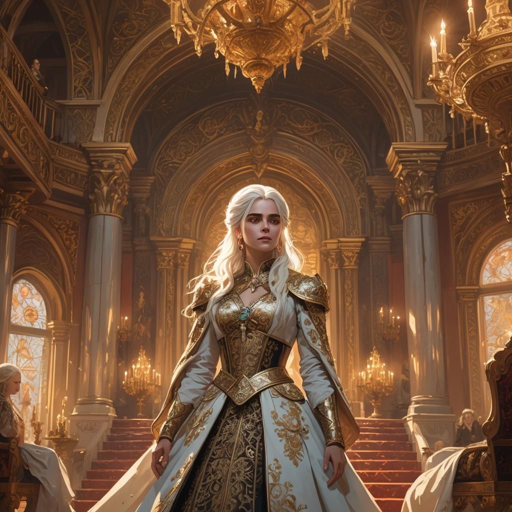 Ciri in Regal Dress in Ornate Throne Room