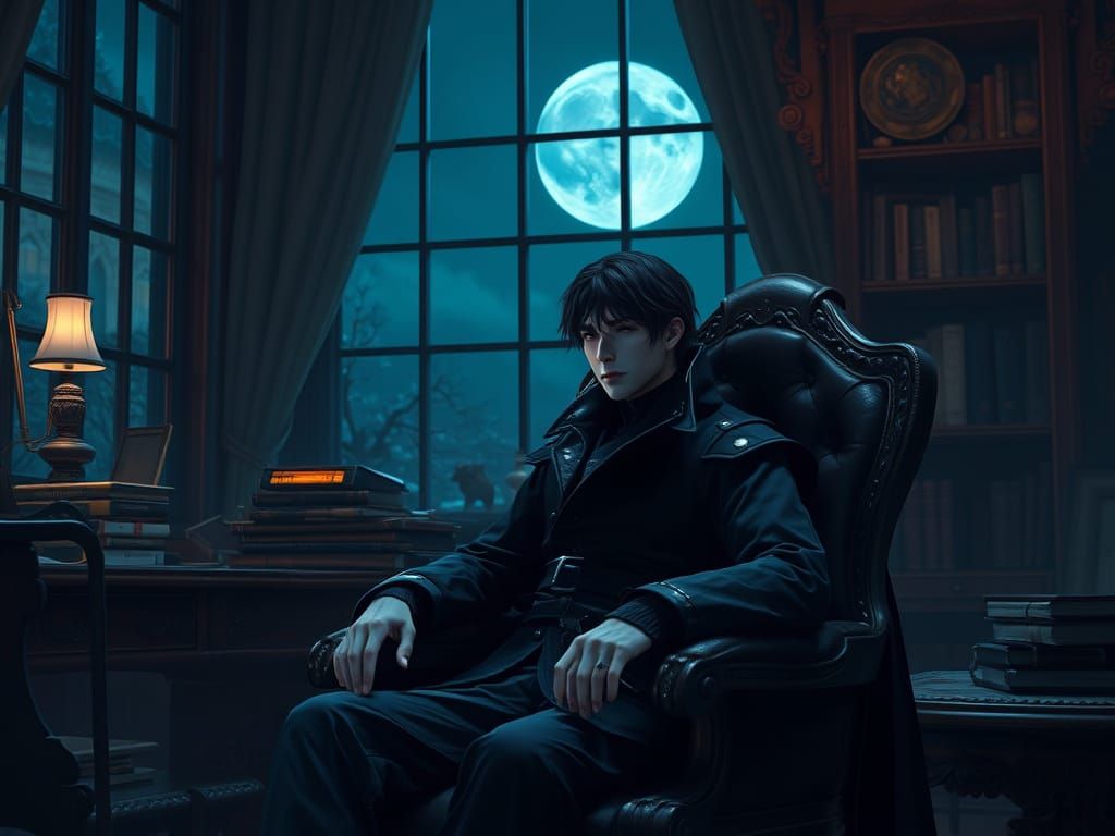 Elegant 1814 Gentleman in Moonlit Study