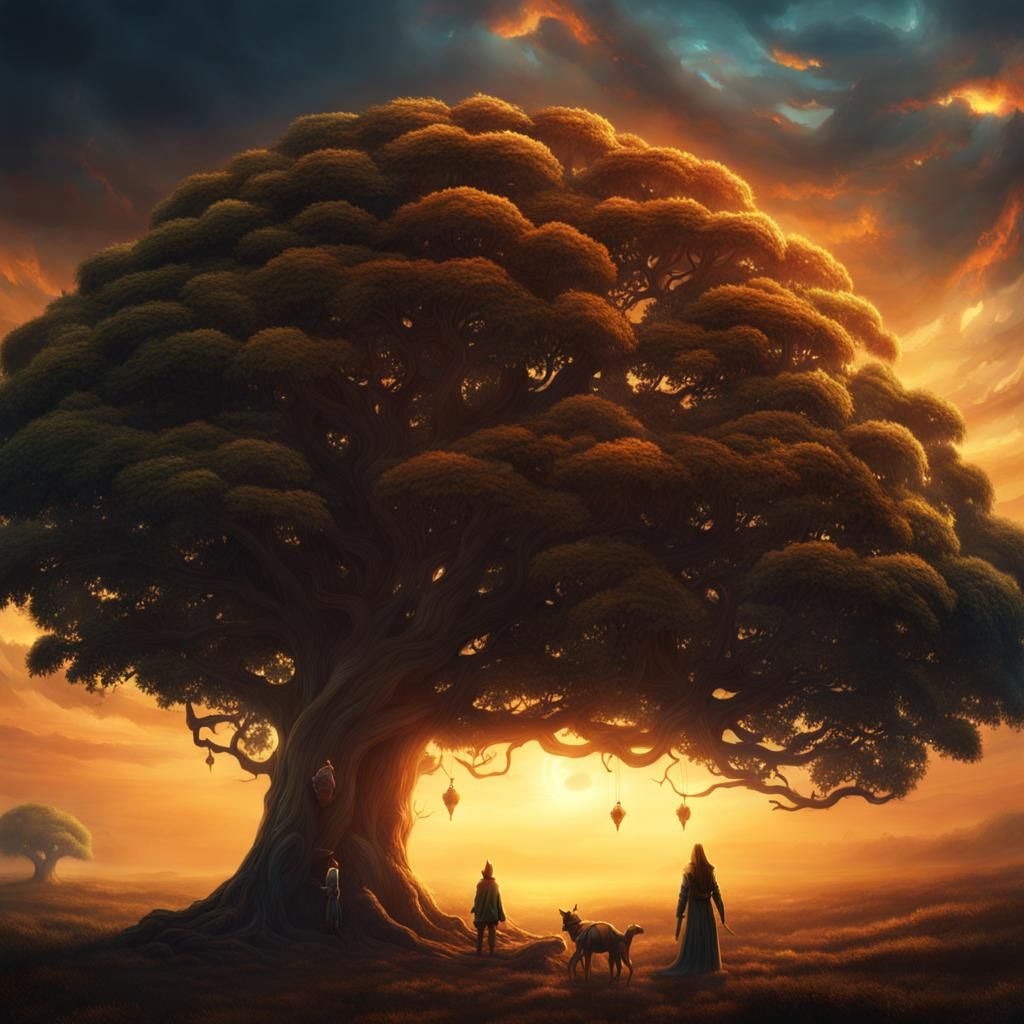Elven Mother and Child Under World Tree