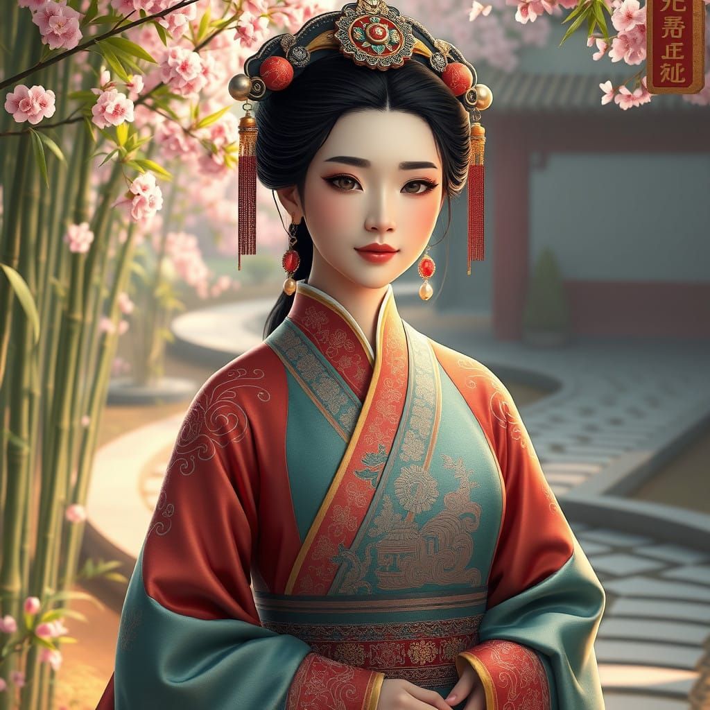 Elegant Noblewoman in Traditional Chinese Hanfu Attire