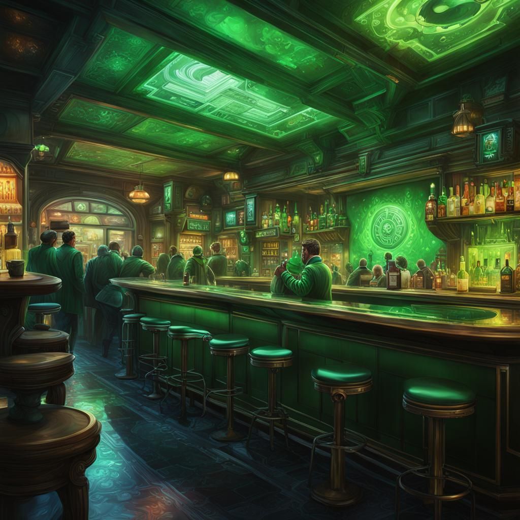 Sci-Fi St Patrick's Day Bar in Splash Art Style
