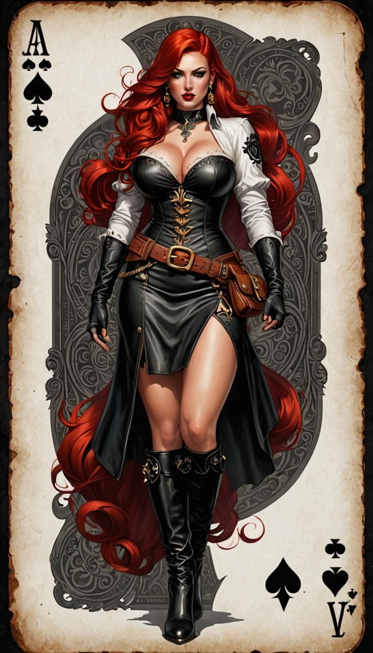 Ace of Spades Card with Pinup Girl in Hyperrealism