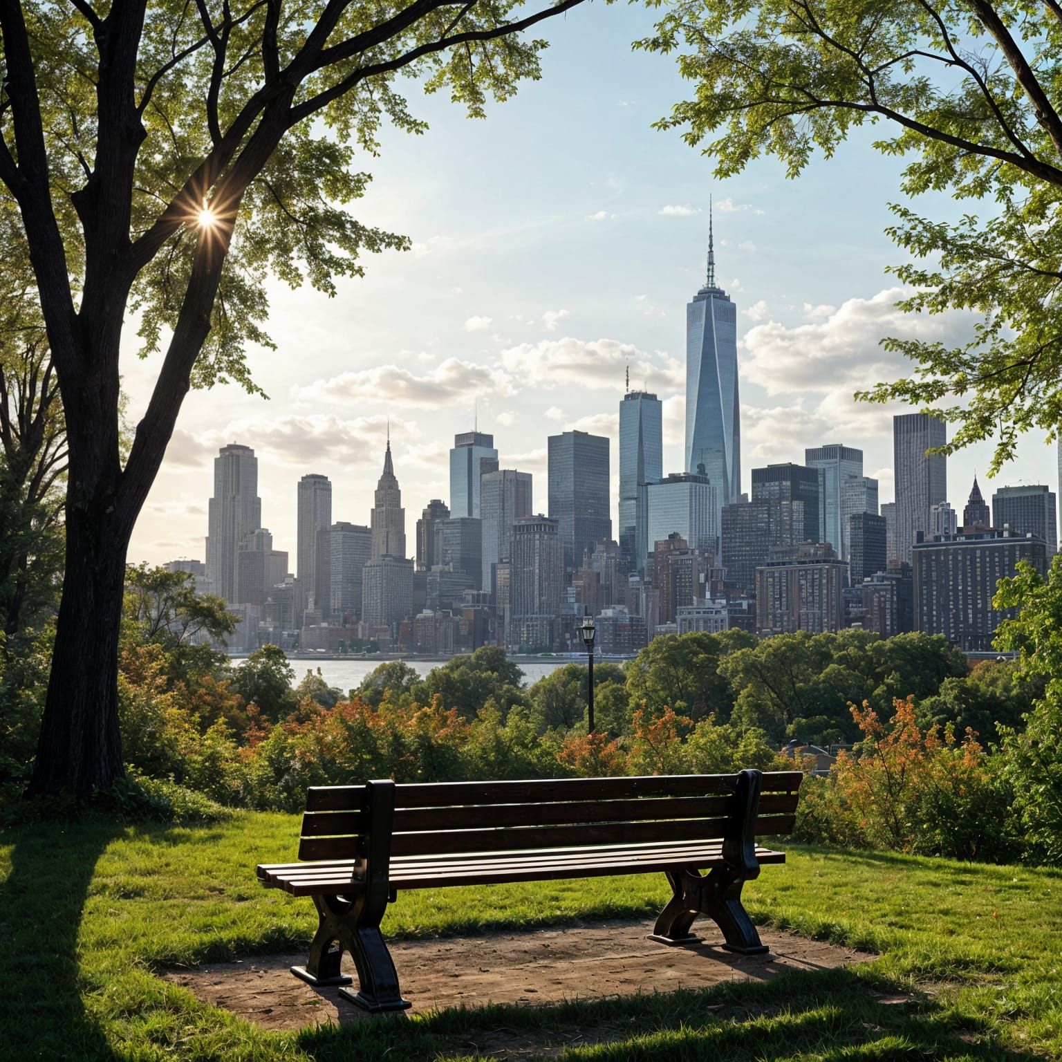 Park Bench View of New York City