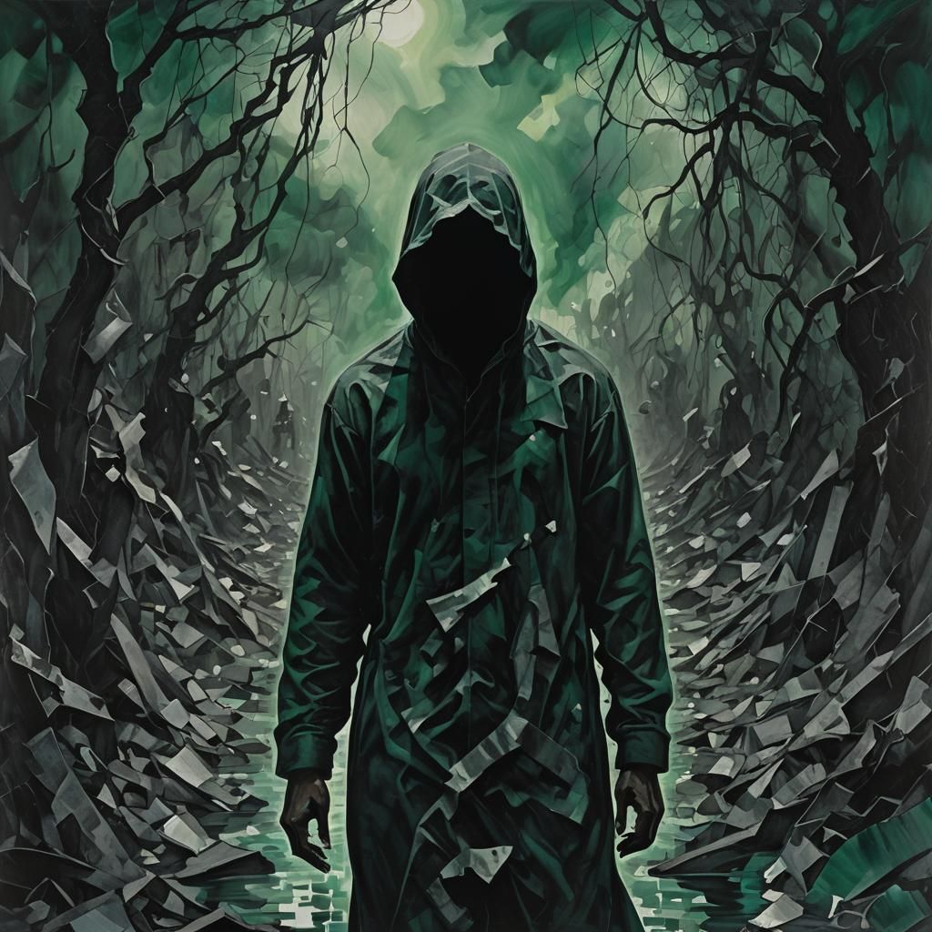 Foreboding Dark Figure in Dreamlike Shadowscape