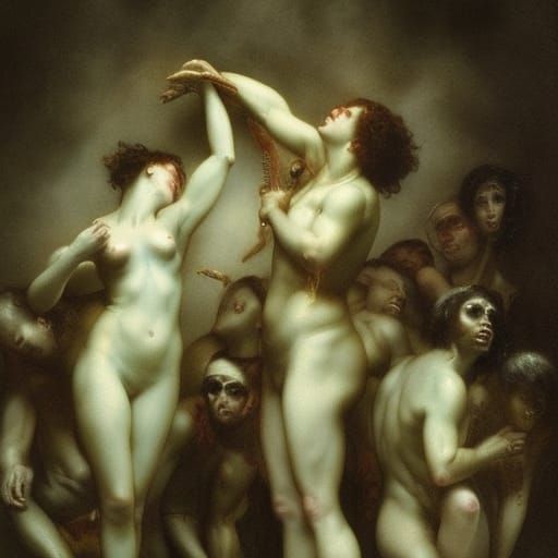 Dramatic Bacchanal Scene in Dark Horror Style
