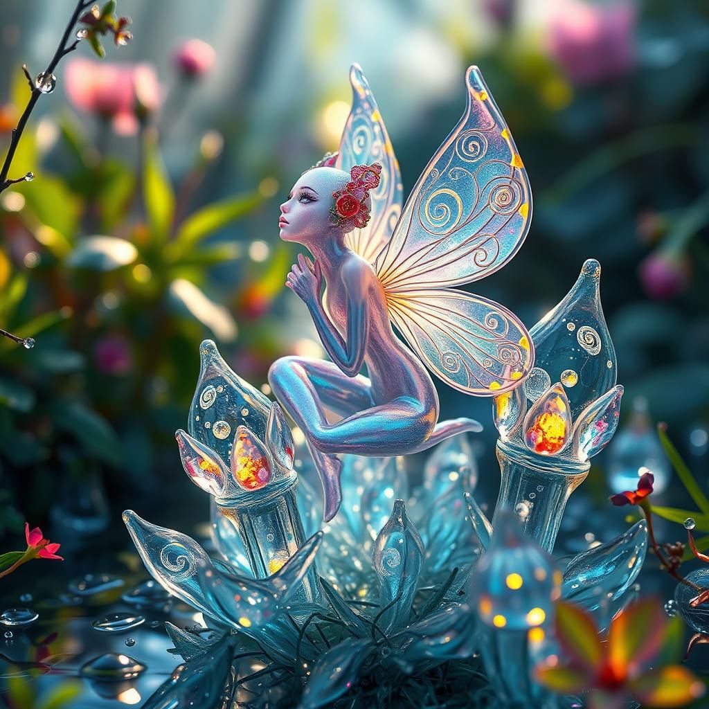 Iridescent Glass Fairy with Crystalline Structures