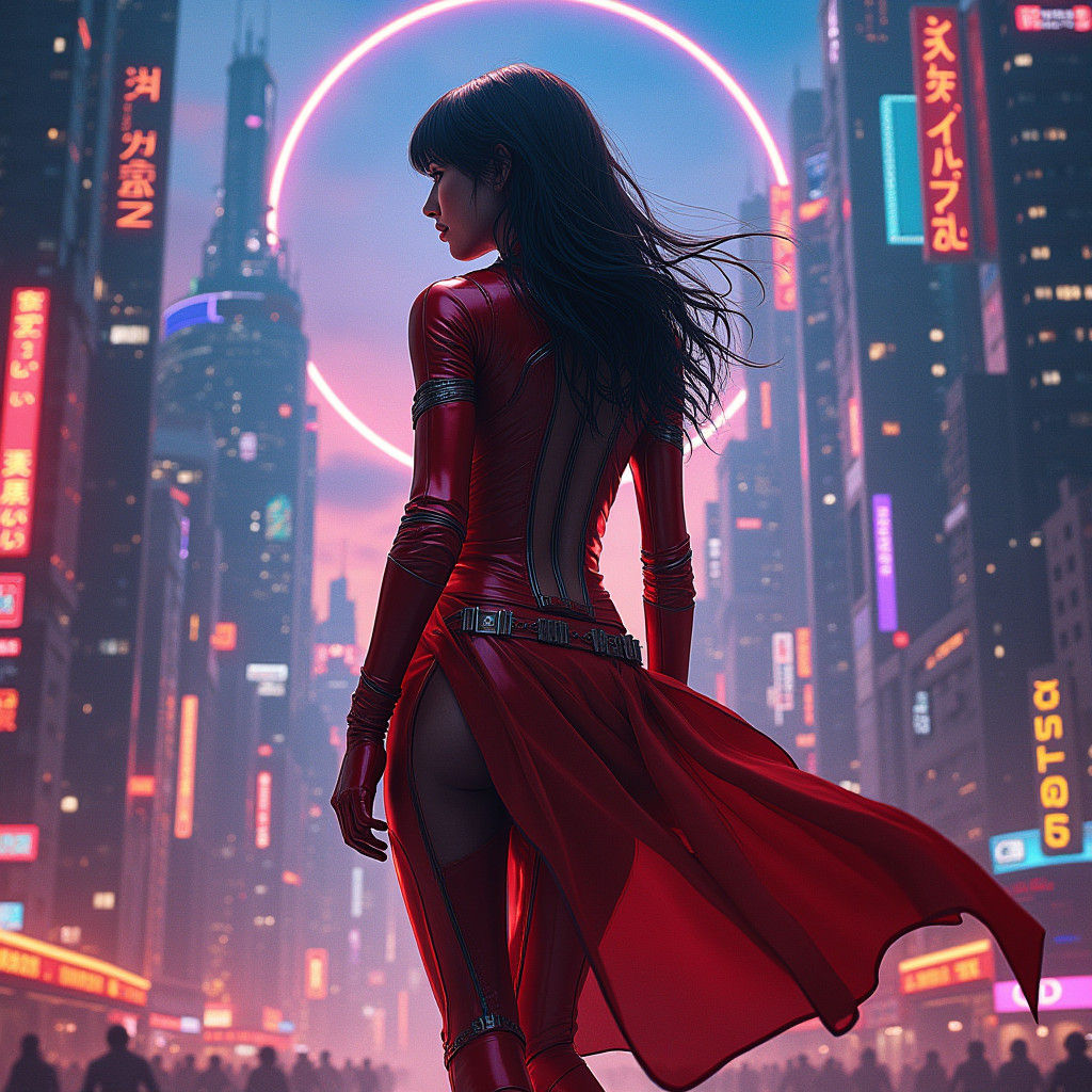 Elektra in a Liquid Mechanical Cityscape, Matte Painting