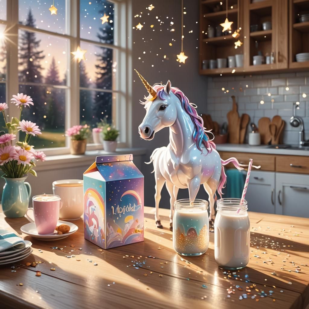 Whimsical Unicorn Milk Carton Fantasy Illustration