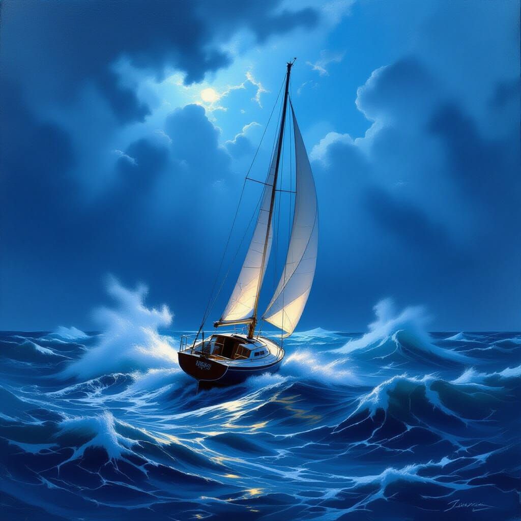 Turbulent Ocean: Small Boat in Stormy Seas