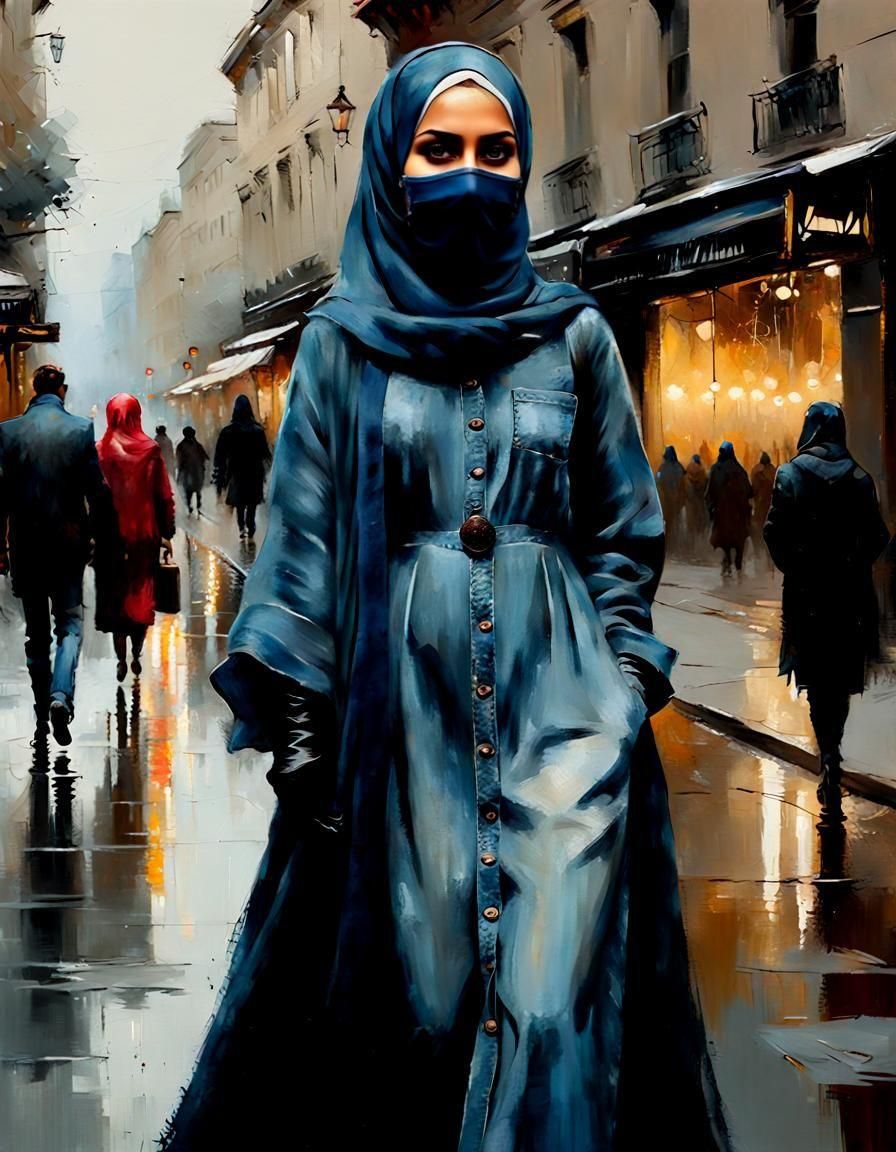 European Woman in Denim Gown, Jeremy Mann Style