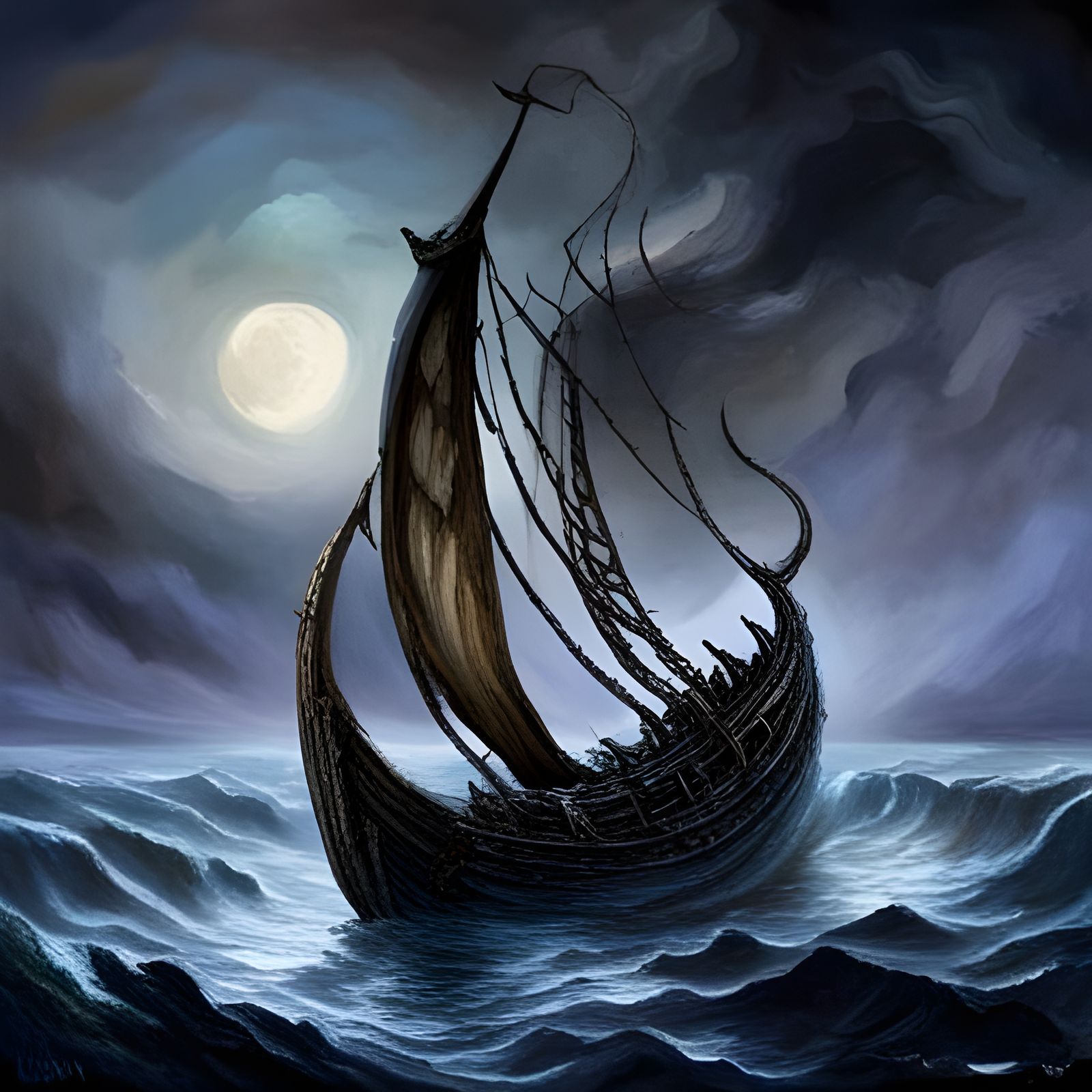 Bioluminescent Ghostly Viking Longship in Digital Painting