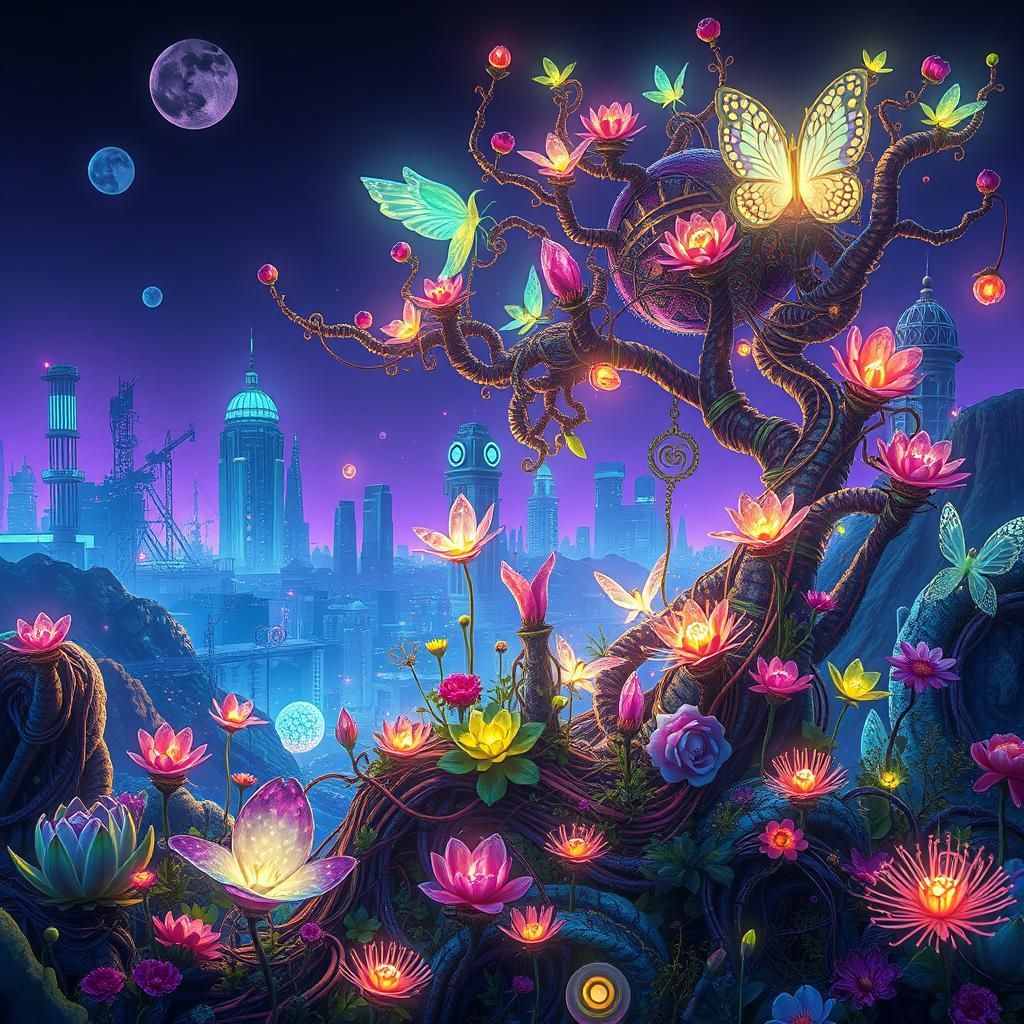 Cyberpunk Fairy Garden Mindscape in Digital Matte Painting