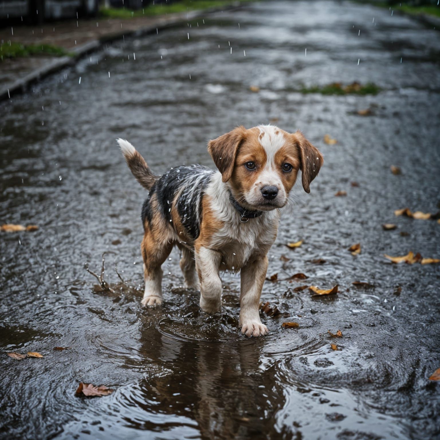 Puppy Splashing in Puddles: Realistic Close-Up