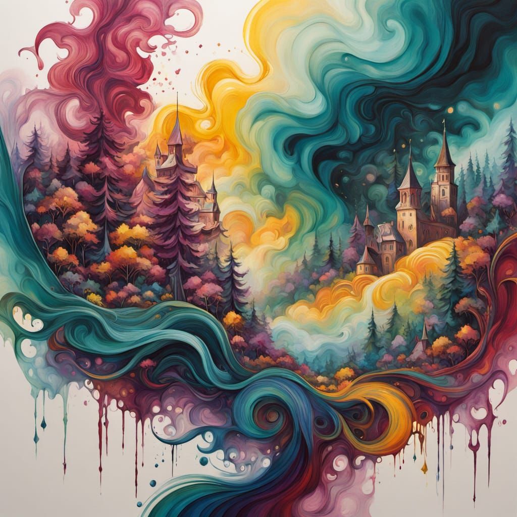 Dreamlike Winter Landscape in Vibrant, Swirling Colors