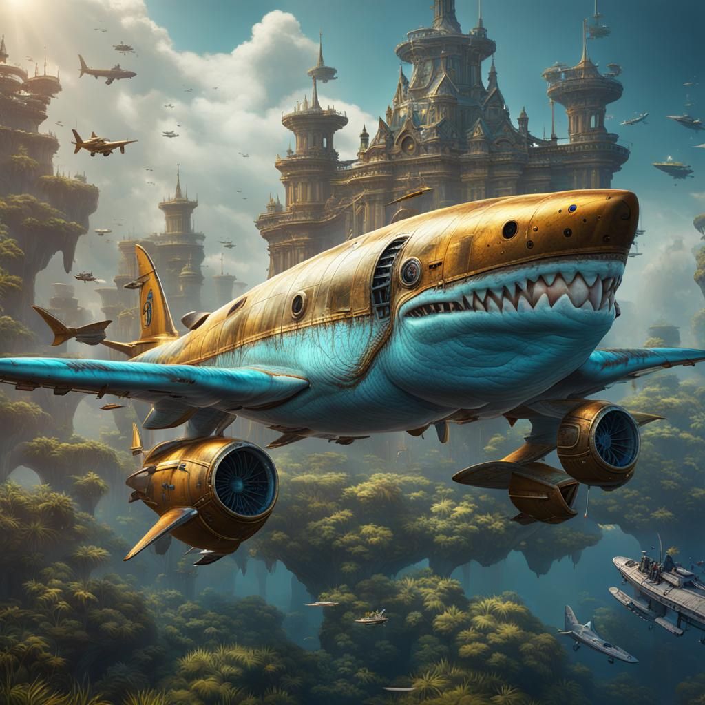 Detailed Shark Plane Hybrid Fantasy Concept Art