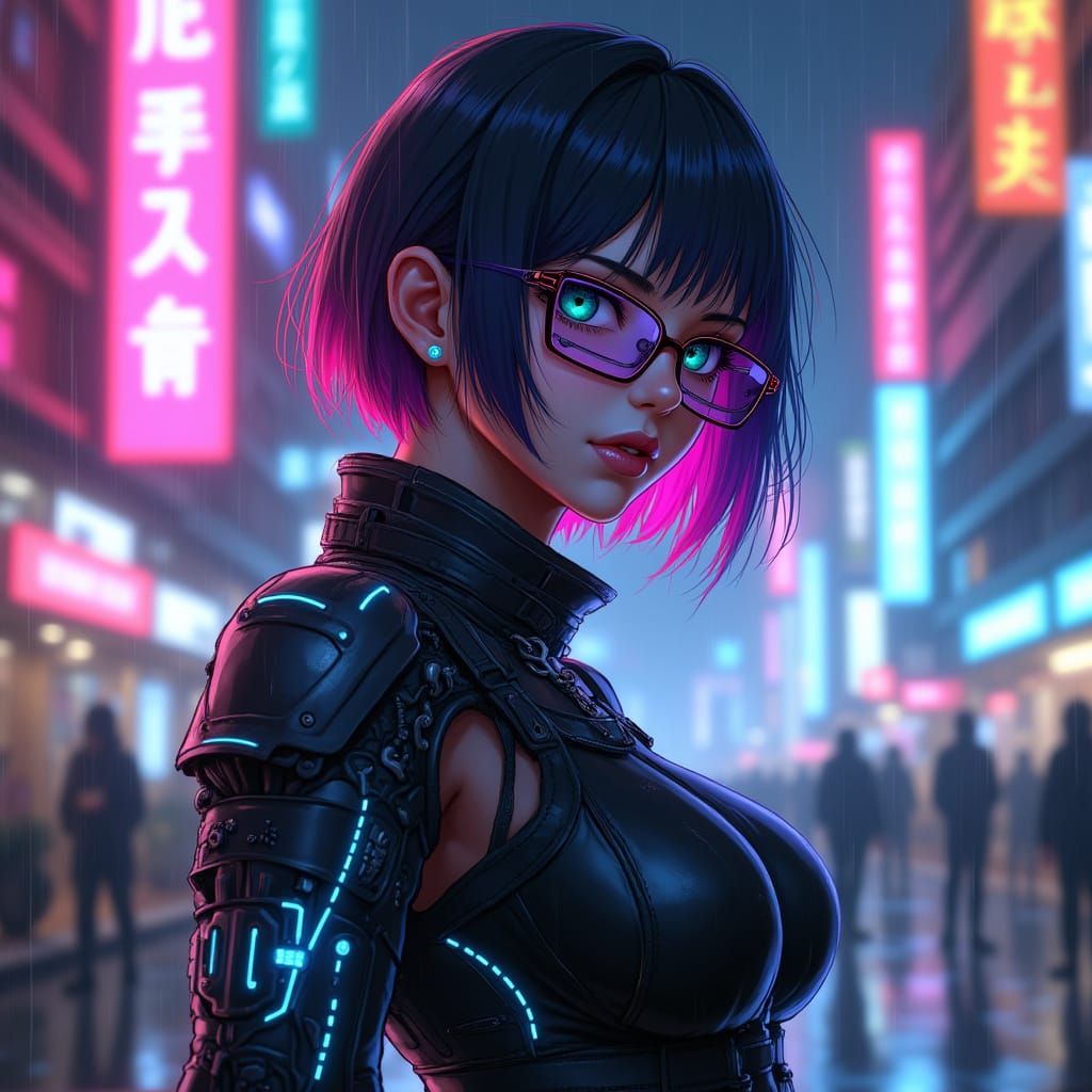Cyberpunk Anime Goddess with Edgy Cybernetic Arm
