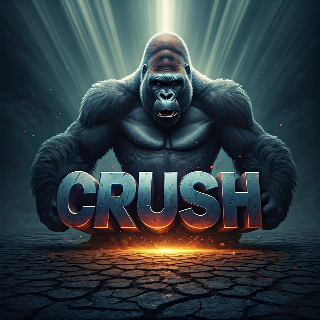 Gorilla Crushing "CRUSH" in Dramatic Light