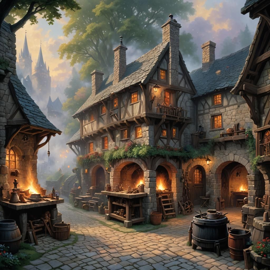 Medieval Forge and Weaponsmith in Ethereal Style